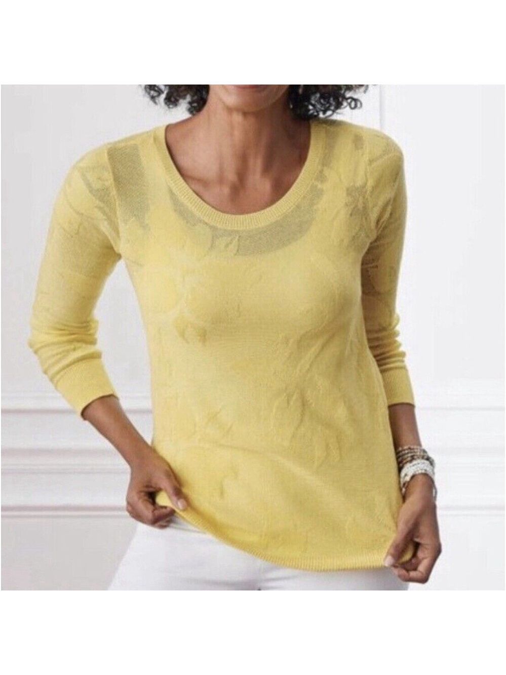Soft Surroundings Womens Sweater Size PXL Lightweight Floral Yellow Boho